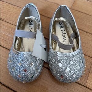 Bella Marie Toddler Girls US 4 Silver Rhinestone Flats NWT
